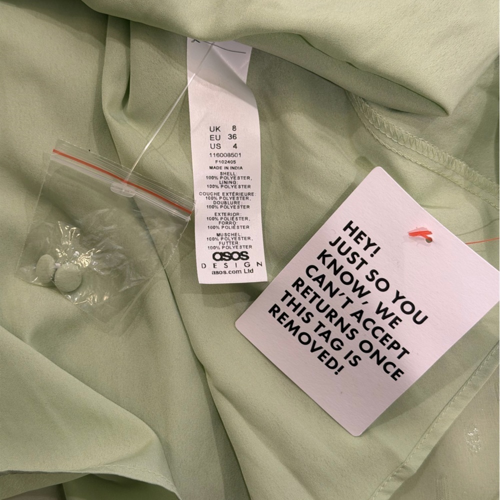 ASOS Sage Green Dobby Pleated Mini Dress Fairycore Forest Pixie Vibe NWT Size 4 - Picture 14 of 14